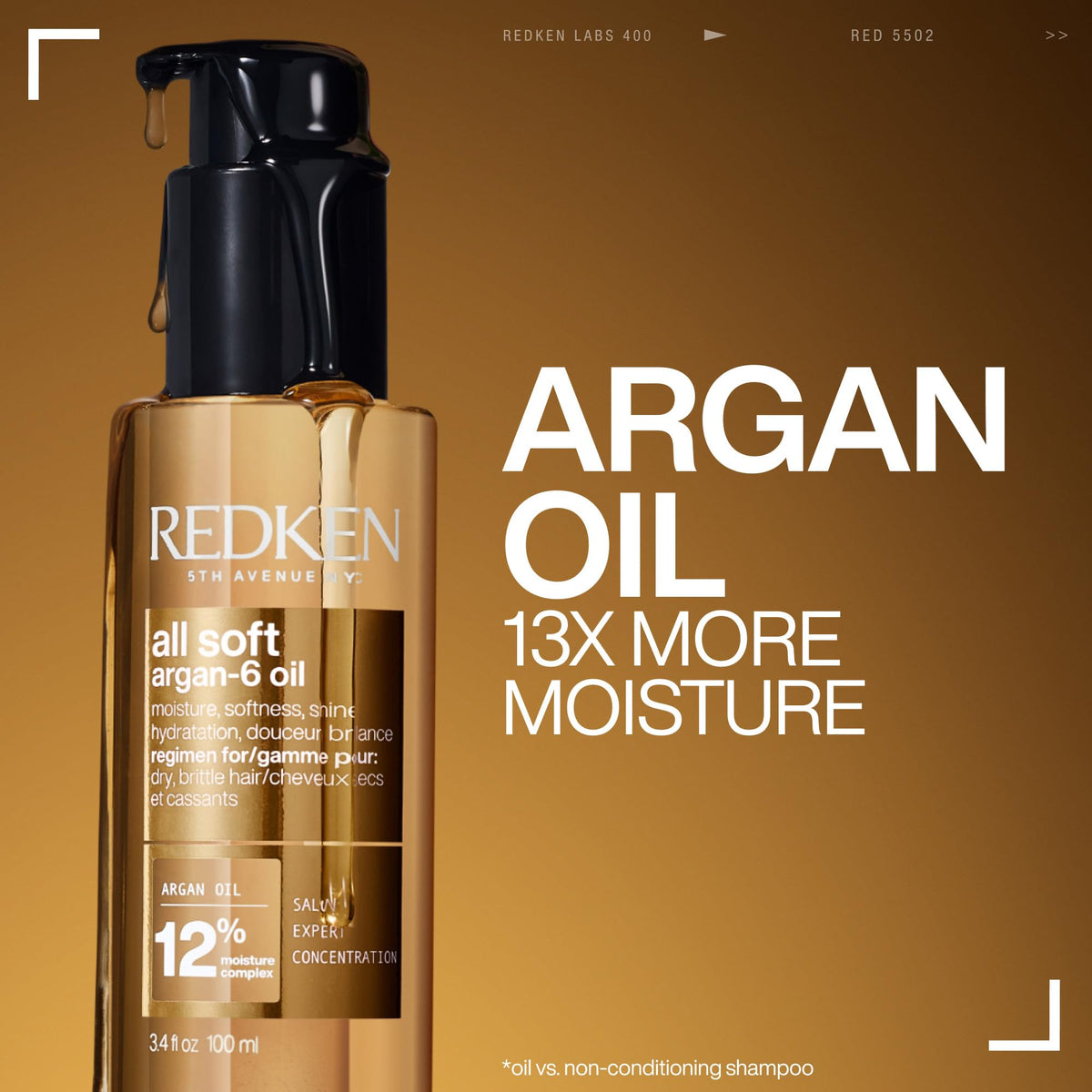 Redken All Soft Argan-6 Multi-benefit Oil, Adds Moisture to dry hair, Softness and Shine, Heat Protection, Protects Color Vibrancy, Reduces Frizz, 100mL