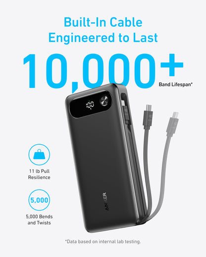 ANKER Power Bank, 20,000mAh Travel Essential Portable Charger with Built-in USB-C Cable, 3-Port 87W Max Fast Charging Battery Pack, for iPhone 17/16/15 Series, Samsung, Switch, and More (Black) - Available at All In One Marketplace Canada