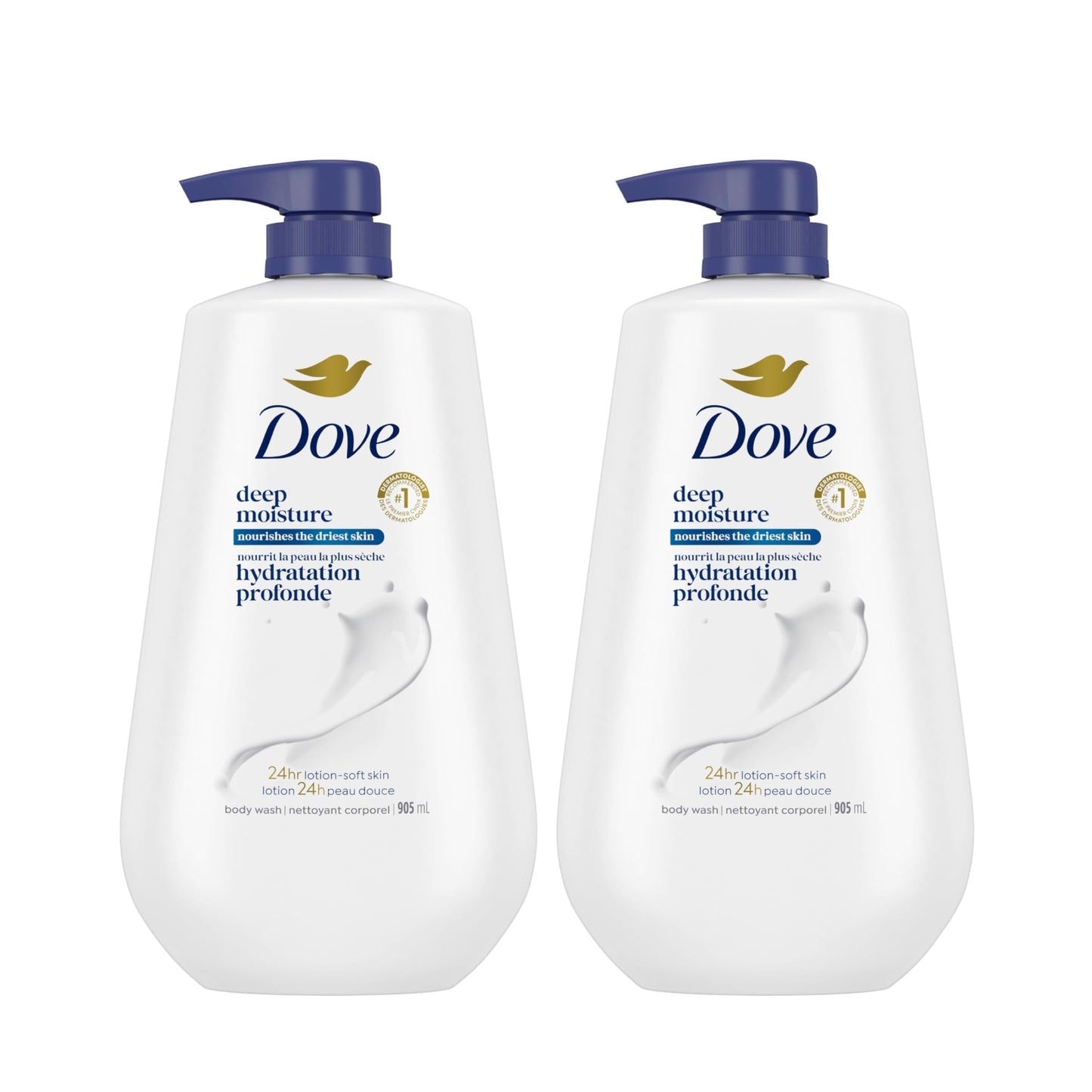 Dove Body Wash Deep Moisture For 24hr Lotion-Soft Skin Moisturizing Skin Cleanser with No Sulfates No Parabens, 905mL (Pack of 2)
