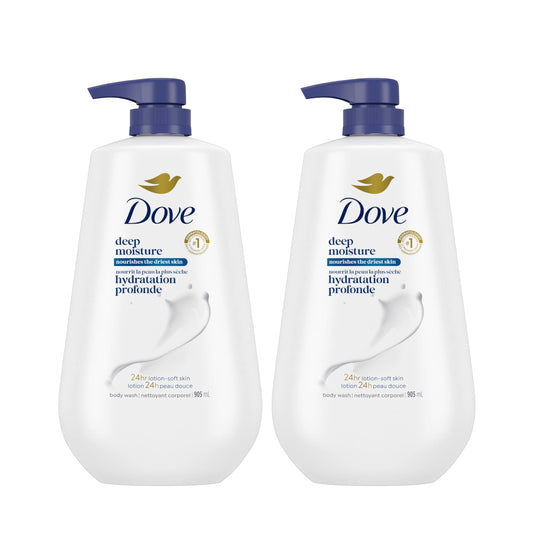 Dove Body Wash Deep Moisture For 24hr Lotion-Soft Skin Moisturizing Skin Cleanser with No Sulfates No Parabens, 905mL (Pack of 2)