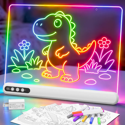 16'' LED Drawing Board for Kids, Rechargeable Led Note Board with 7 Colors, Light Up Drawing Tablet 7 Dynastic Modes Includes Adapter, Christmas Birthday Halloween Gifts for Girls & Boys Age 3+ White 🍁 All In One Marketplace Canada