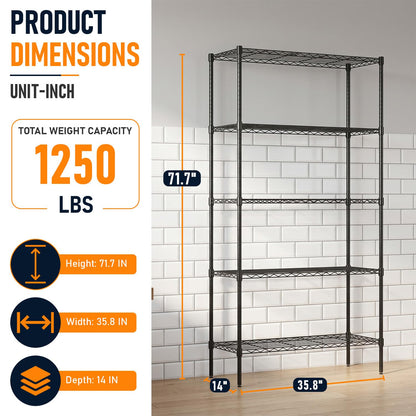 FDW Storage Shelves,Wire Shelving Unit Metal Shelves Heavy Duty Layer Rack Storage Rack Adjustable Utility (Black, 36"x 14"x 72") FDW