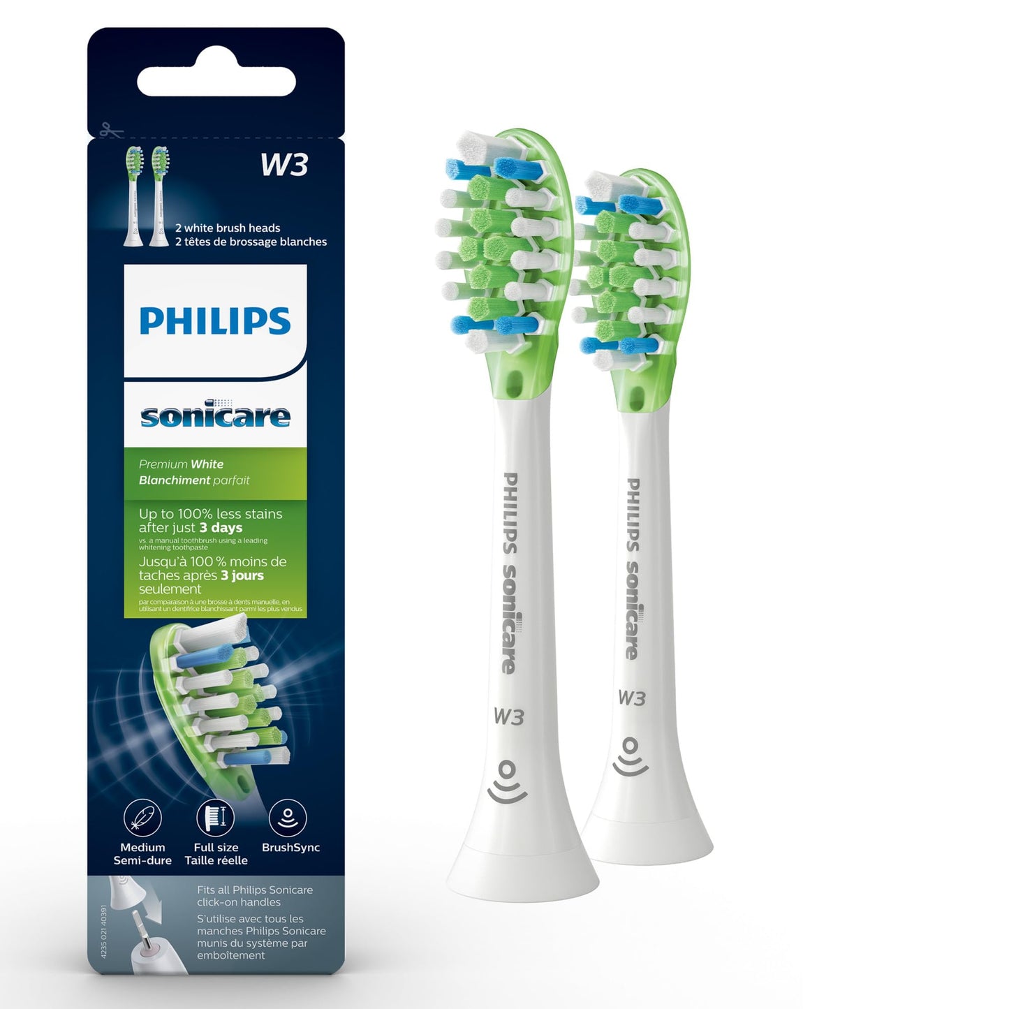 Philips Sonicare W3 Whitening Brush Heads, 2-Pack, 6 Month Supply, White PHILIPS