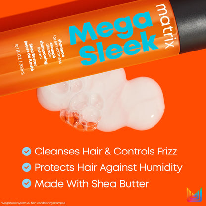 MATRIX Mega Sleek Shampoo, For Frizzy and Unruly Hair, Controls Frizz & Flyaways, Smooths Hair with Shea Butter, Vegan Matrix
