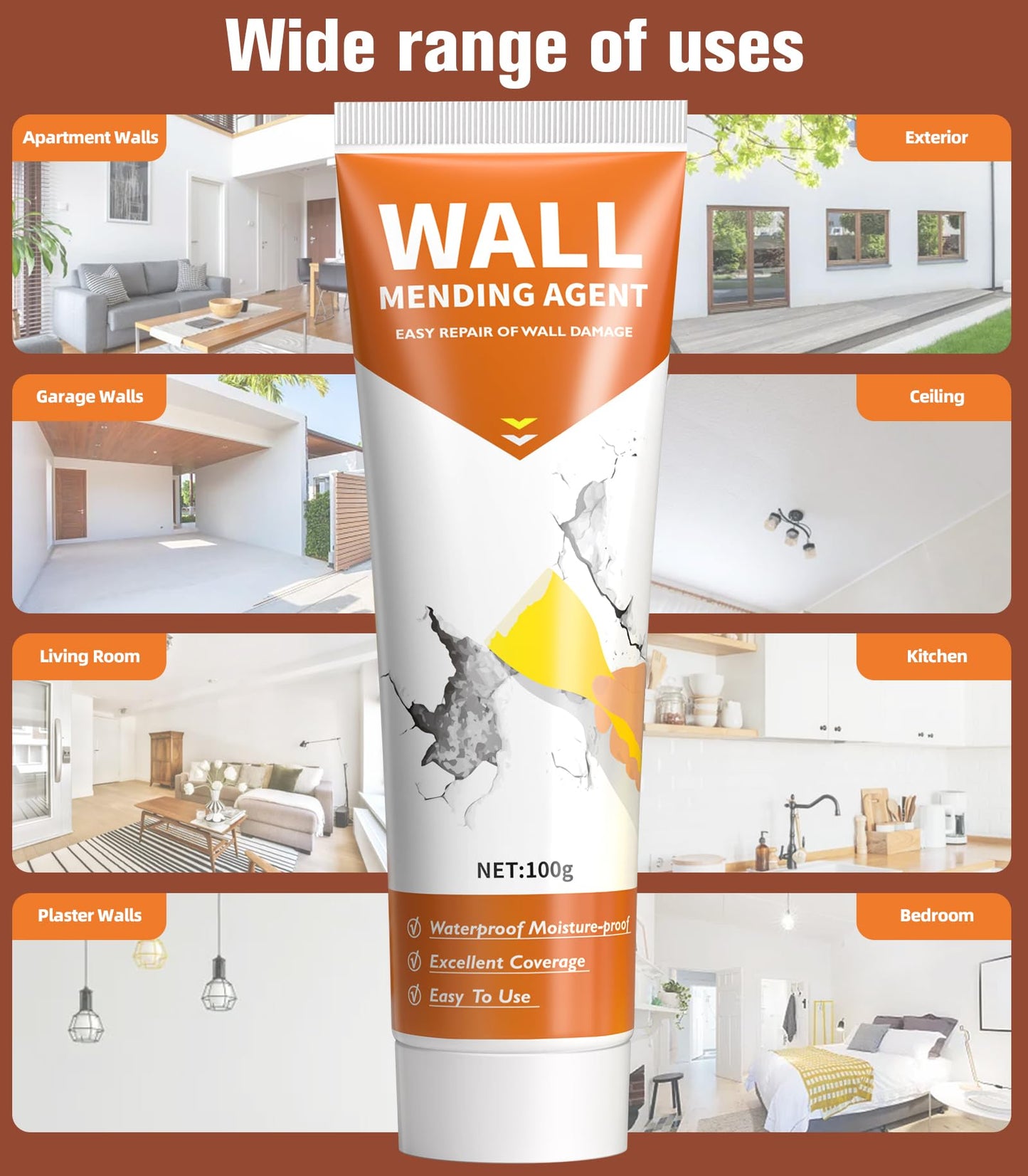 Drywall Repair Kit, Spackle, Wall Hole Filler, 2 Pack Spackling with Putty Knife, Patch, Sandpaper, Small Wall Hole Repair Project for Walls, Plasterboard, Ceilings, Apartments Indoor Outdoor