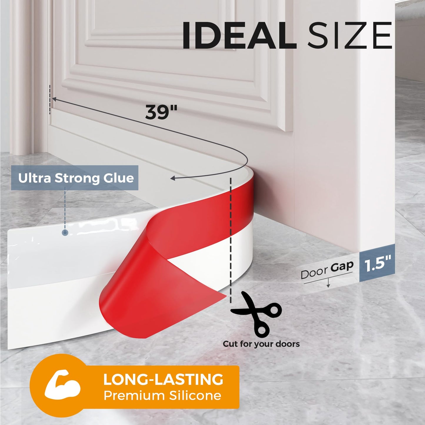 GroTheory 2 Pack Door Draft Stopper, Under Door Draft Blocker, Soundproof Weather Stripping Door Seal, 2"" W x 39"" L, White - Available at All In One Marketplace Canada