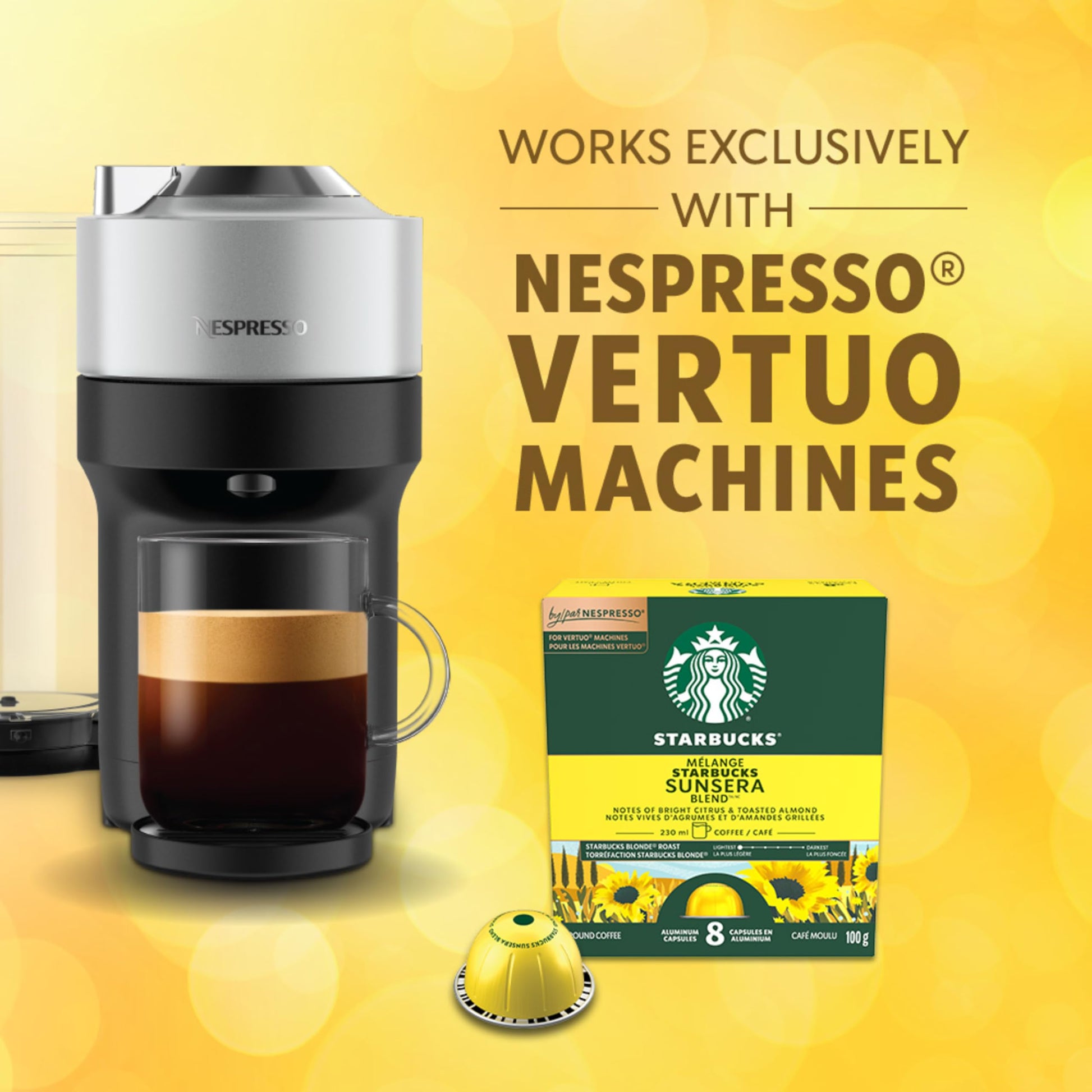 Starbucks Sunsera Blend Blonde Roast Coffee Capsules for Nespresso Vertuo – 4 Boxes, 400g