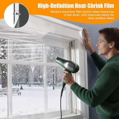 Window Insulation Kit, 63 x 400 Inch Plastic for Window Cold Weather (Fits up to 10 Standard (3'x5') Windows), Indoor Clear Window Film for Winter Covering with Wide Tape, Easy to Install & Remove 🍁 All In One Marketplace Canada