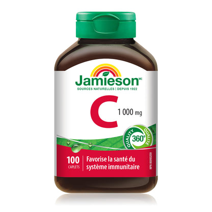 Jamieson Vitamin C 1,000 mg Caplets, Antioxidant Protection, Supports Immune Health, Strong Teeth and Bones. Vegetarian, Gluten-Free, 100 Caplets, Proudly Canadian - Available at All In One Marketplace Canada