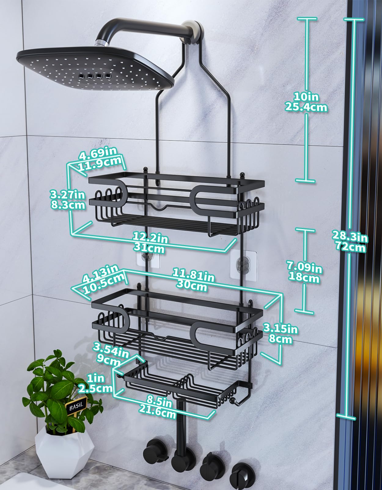 HapiRm Shower Caddy Hanging - 3 Tier Over Shower Head Caddy, No Drilling Shower Organizer Hanging with 2 Soap Holder & 12 Hooks, Bathroom Shower Shelves for Shampoo, Soap - Available at All In One Marketplace Canada