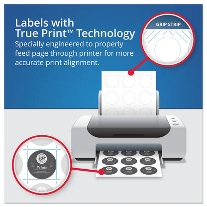 Avery Glossy White Round Labels, 2.5" Round Labels, for Laser/Inkjet Printers, Glossy White, 90 Labels/Pack, Permanent (22830) Made in Canada