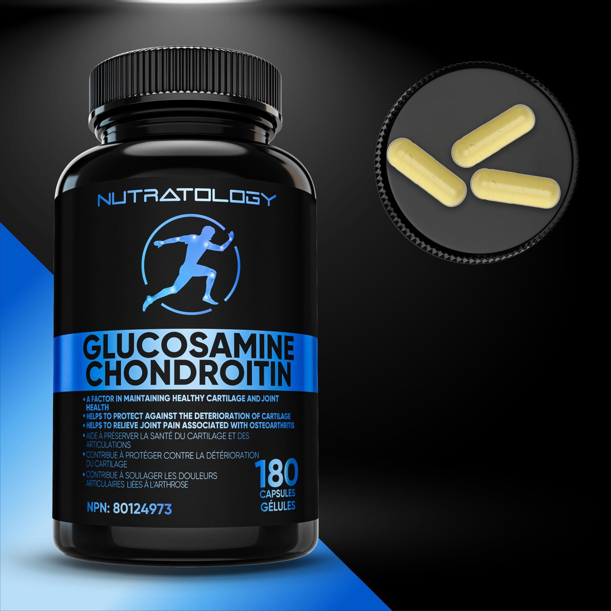 Nutratology® Glucosamine Joint Supplement with Chondroitin, MSM & Turmeric | Canadian-Made | Joint Pain Relief Supplements - 1500MG Glucosamine - Supports Healthy Joints & Cartilage - 180 Capsules - Available at All In One Marketplace Canada