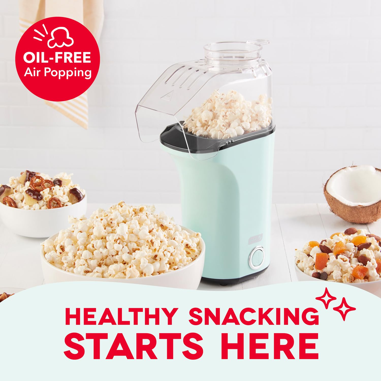Dash Fresh Pop Popcorn Maker, 16-Cup Hot Air Popper, Aqua DASH