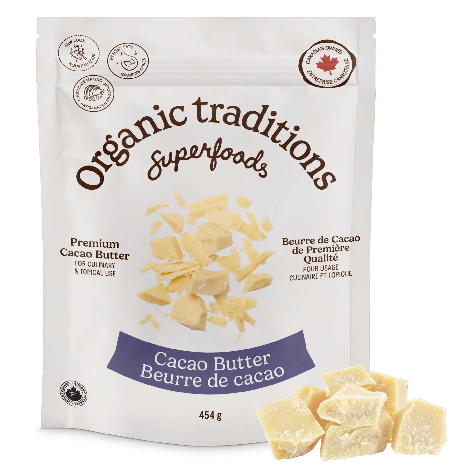 Organic Traditions Food Grade Cacao Butter, Baking Ingredient, 16oz Bag Organic Traditions