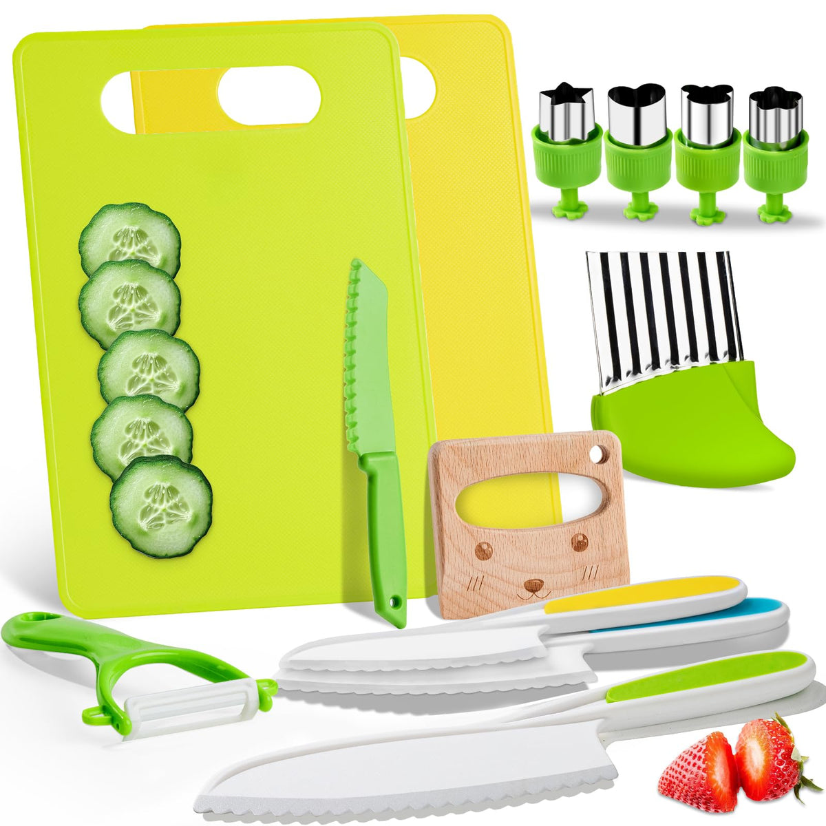 Olanrun Kids Safe Knife Set for Real Cooking, 13pc Montessori Kitchen Tools for Toddlers, Educational Learning Toys Ages 3–12, BPA-Free, Dishwasher-Safe, Christmas, Birthday, Stocking Stuffer Gifts 🍁 All In One Marketplace Canada