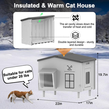 Large Indestructible Heated Cat House for Outside, Extremely Waterproof & Weatherproof Heated Outdoor Cat House for Winter, Fully Insulated Feral Cat Shelter for Barn Cats Strays, 22x17x19.7 in 🍁 All In One Marketplace Canada