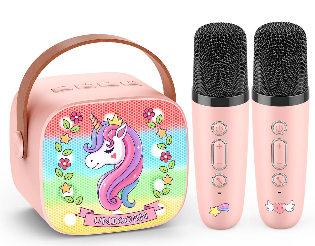 Mini Karaoke Machine for Kids, Exssary 3 4 5 6 7 8-12 Year Old Girl Gifts Portable Bluetooth Speaker with 2 Wireless Microphone Unicorn Toys Christmas Birthday Gifts for Girls Kids Teens (Pink) 🍁 All In One Marketplace Canada