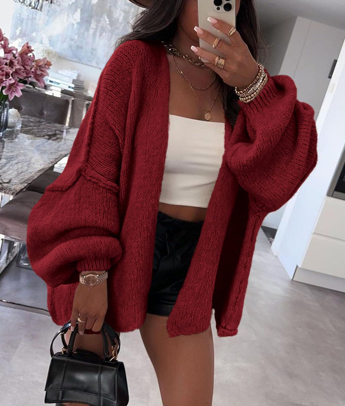 PRETTYGARDEN Womens Open Front Oversized Cardigan Sweaters Wine Red 🍁 All In One Marketplace Canada