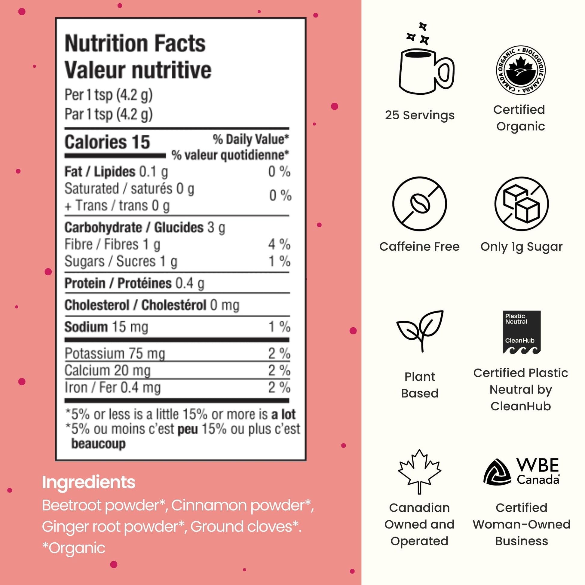 Blume Superfoods Latte - Beetroot Powder, Energy Boosting, Organic Beet Powder, Clove, Cinnamon, Ginger - Vegan, Gluten-Free - 25 Servings -Canadian Brand - As Seen on Dragons' Den Blume
