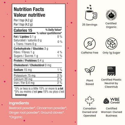 Blume Superfoods Latte - Beetroot Powder, Energy Boosting, Organic Beet Powder, Clove, Cinnamon, Ginger - Vegan, Gluten-Free - 25 Servings -Canadian Brand - As Seen on Dragons' Den Blume