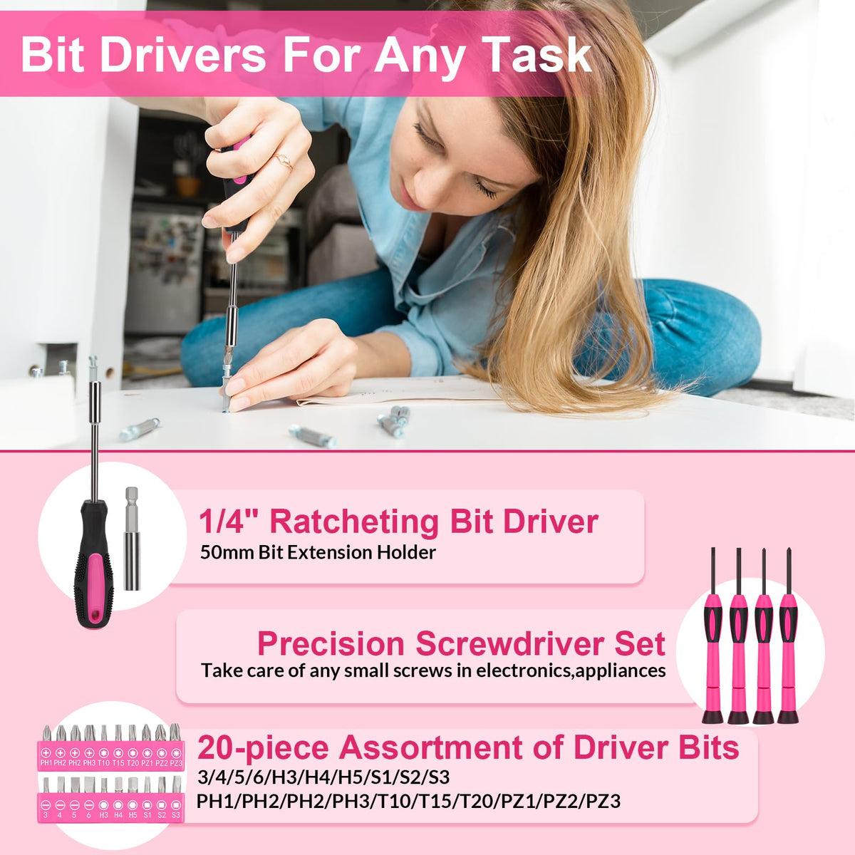 THINKWORK Pink Tool Set - 40 Piece General Household Hand Tool Kit with Storage Toolbox, Small Basic Tool Set Perfect for DIY, Home, Office, Garage and College Dormitory Use - Christmas Gift for Women 🍁 All In One Marketplace Canada