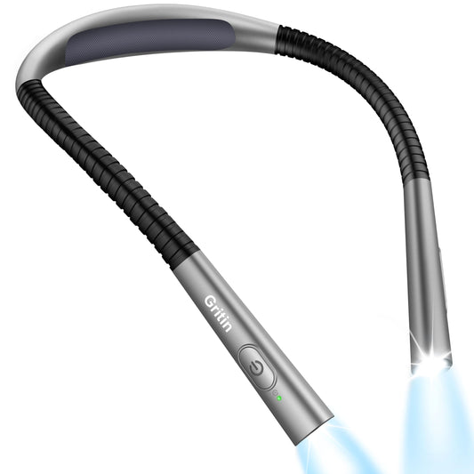 Gritin Rechargeable Book Light, Eye Caring Neck Reading Light 4-Color&5-Brightness, Stepless Dimming, 30-min Timer, 80H+ Runtime, Bendable Round Neck Design, Lightweight for Reading,Knitting,Repairing - Available at All In One Marketplace Canada
