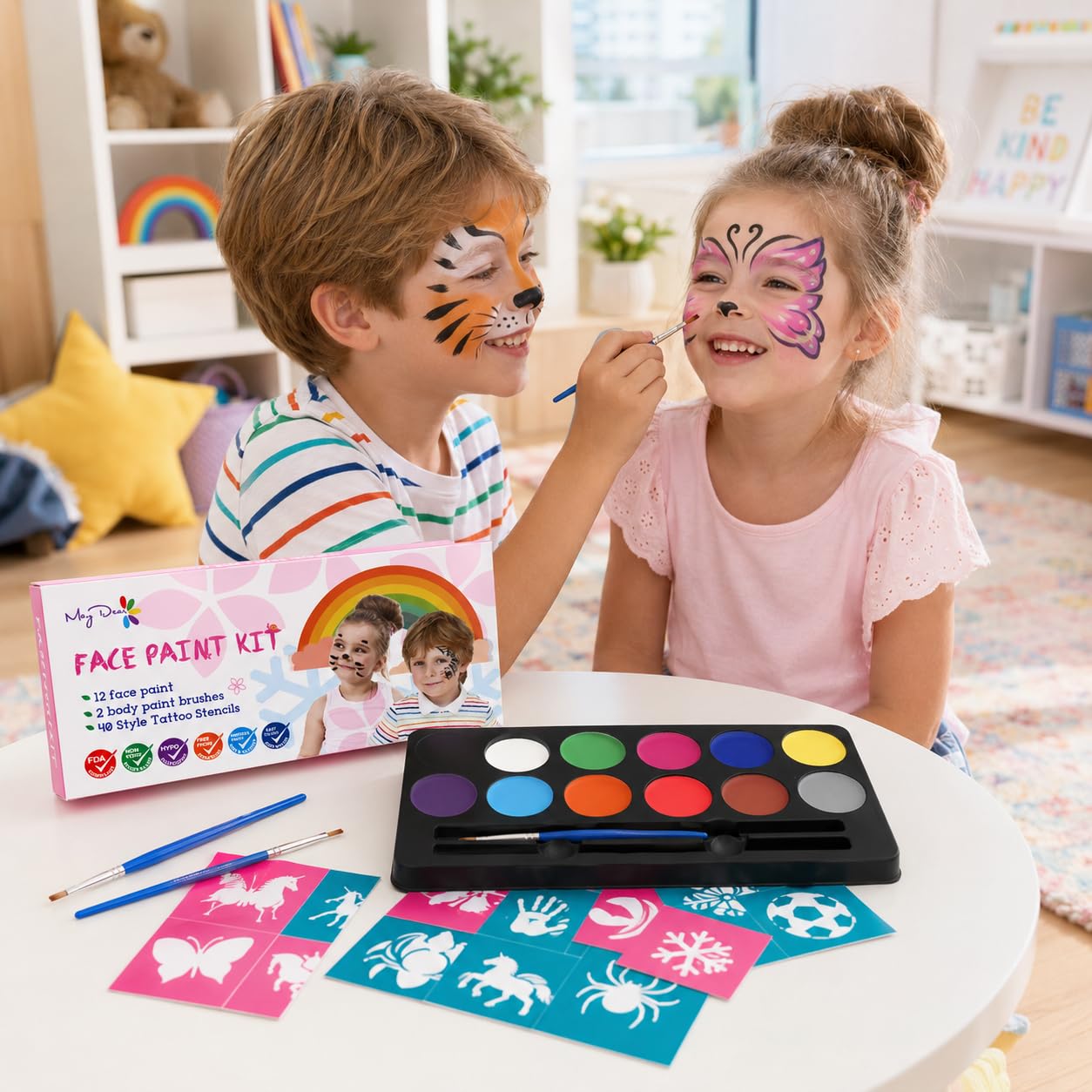 Maydear Face Painting Kit for Kids with 12 Colors Safe and Non-Toxic Large Water Based Face Paint (Matte) - Available at All In One Marketplace Canada
