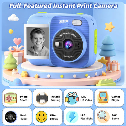 Kids Instant Print Camera with 5 Rolls Print Paper, 1080P HD Camera, Rechargeable Portable Toddler Selfie Camera, Christmas Birthday Gifts Toys for Boys Girls Age 3-12 🍁 All In One Marketplace Canada