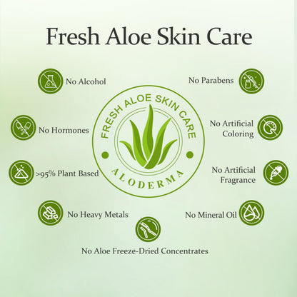 Aloderma 99% Organic Aloe Vera Gel for Skin Made within 12 Hours of Harvest, Non-Sticky Aloe Vera Gel for Sunburn Relief, Natural, Soothing Hydrating Aloe Vera for Face & Hair, Lightweight Gel, 10.6oz - Available at All In One Marketplace Canada