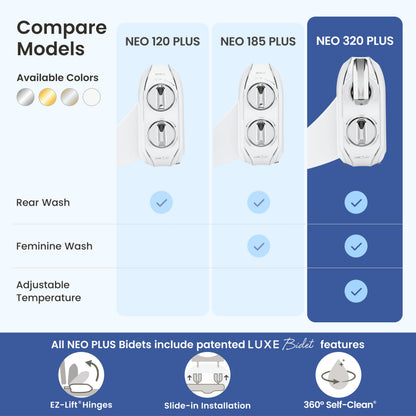 LUXE Bidet NEO 320 Plus - Warm Water, Dual Nozzle, Non-Electric Bidet Attachment for Toilet Seat, Patented Slide-in Install, 360° Self-Clean, EZ-Lift to Clean, Feminine & Rear Wash (Chrome) LUXE Bidet