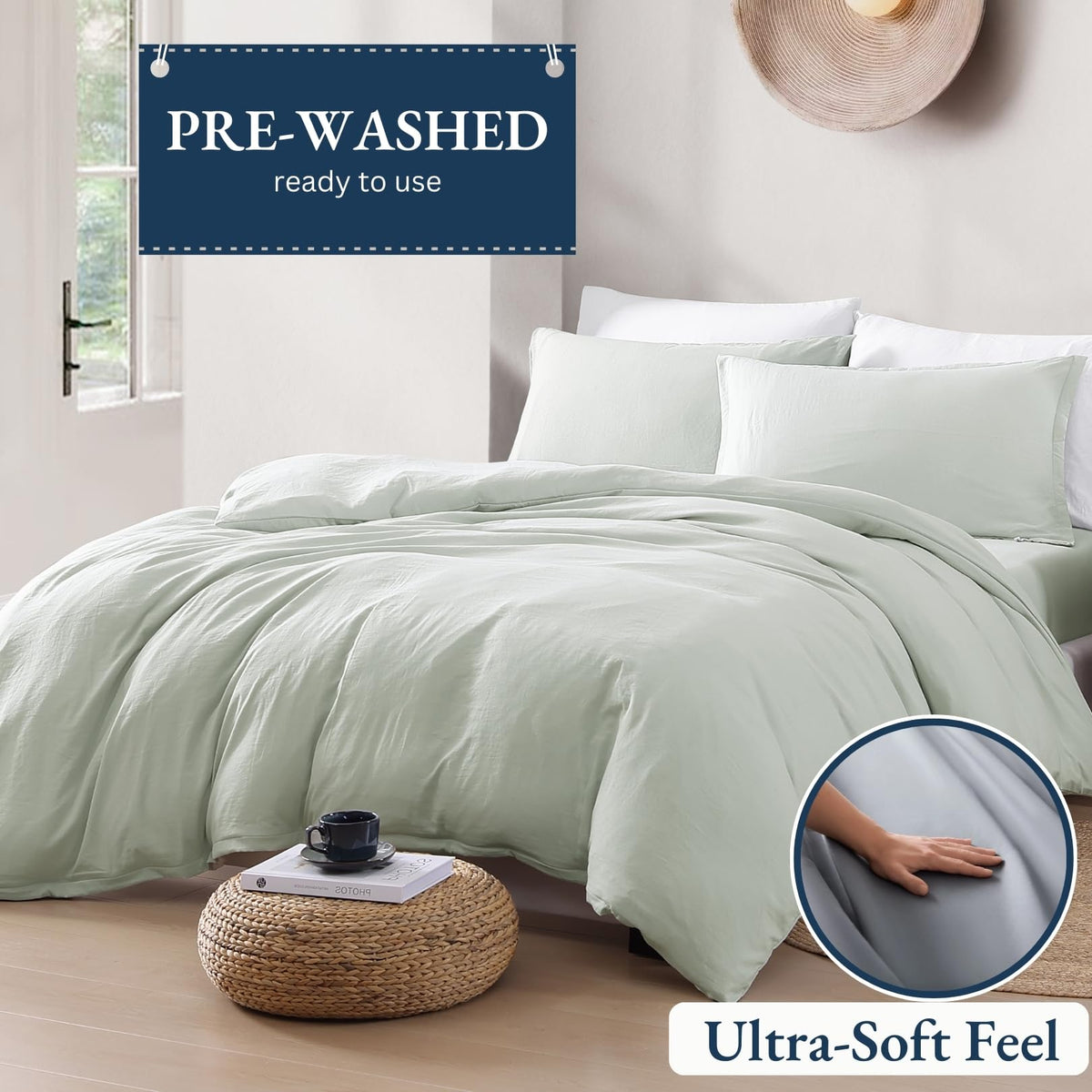 Queen Duvet Cover Set, Pre-Washed Soft Microfiber, 3 Piece - Mineral 🍁 All In One Marketplace Canada