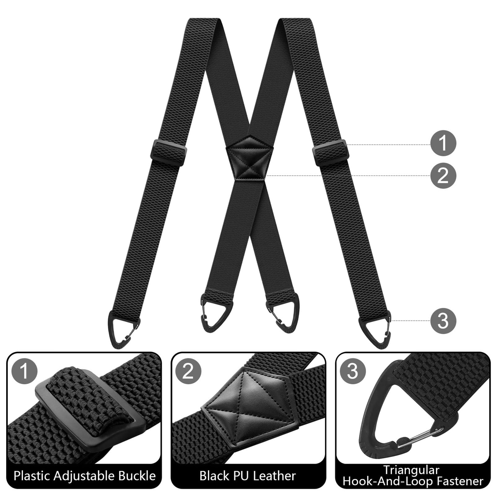 Suspenders for Men Heavy Duty Mens Suspenders Elastic 1.5-inch Braces Adjustable with 4 Plastic Snap Loop for Jeans Pants Outdoor Work Wedding Black - Available at All In One Marketplace Canada
