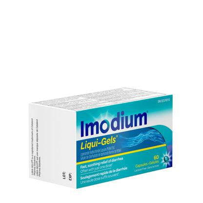 IMODIUM® LIQUI-GELS® - 2mg Loperamide Hydrochloride for Fast Acting Diarrhea Symptom Relief On the Go in Travel Size Softgels for Adults and Children 12+ - 60 Count