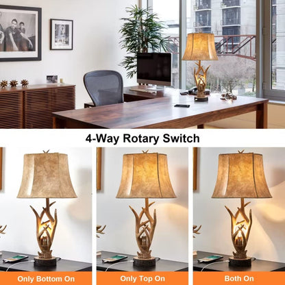 Dungoo Rustic Western Deer Table Lamps with Nightlight Set of 2, 26" Rustic Bedside Lamps for Bedroom with 2 USB Ports, Natural Antler Table Lamp for Christmas Living Room Gift Foyer Office 🍁 All In One Marketplace Canada