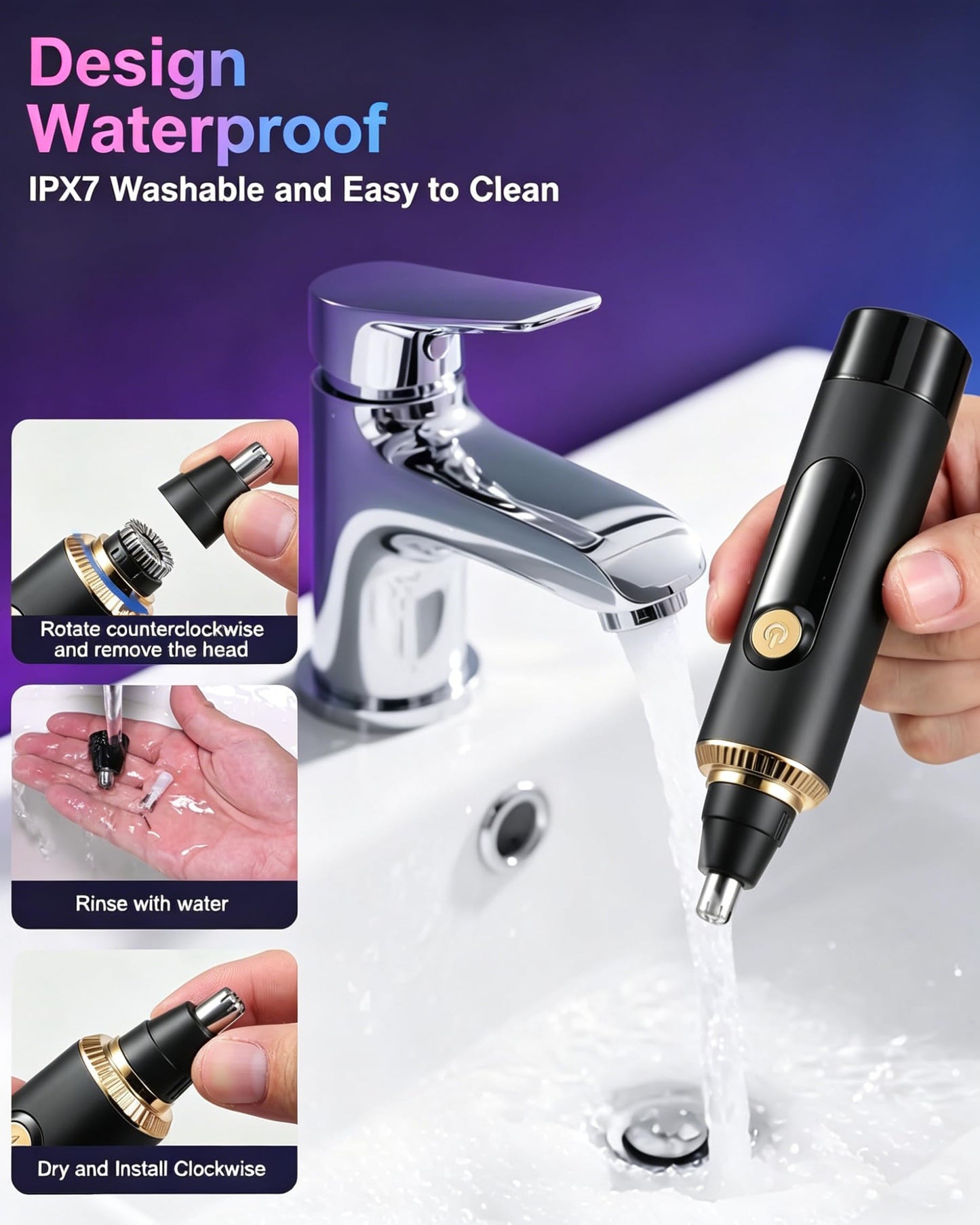 Nose Hair Trimmer 2026 Professional Nose Trimmer for Men and Women, Painless IPX7 Waterproof Eyebrow & Facial Hair Removal,USB Rechargeable with LED Display Dual-Edge Blades, Black - Available at All In One Marketplace Canada
