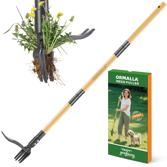 ORMALLA Weed Puller, 43.7in Long Handle Weed Remover, Dandelion Removal Tool, Natural Bamboo Handle and 4 Claws, Stand Up Garden Weed Root Remover, Pet Friendly (43.7in) - Available at All In One Marketplace Canada