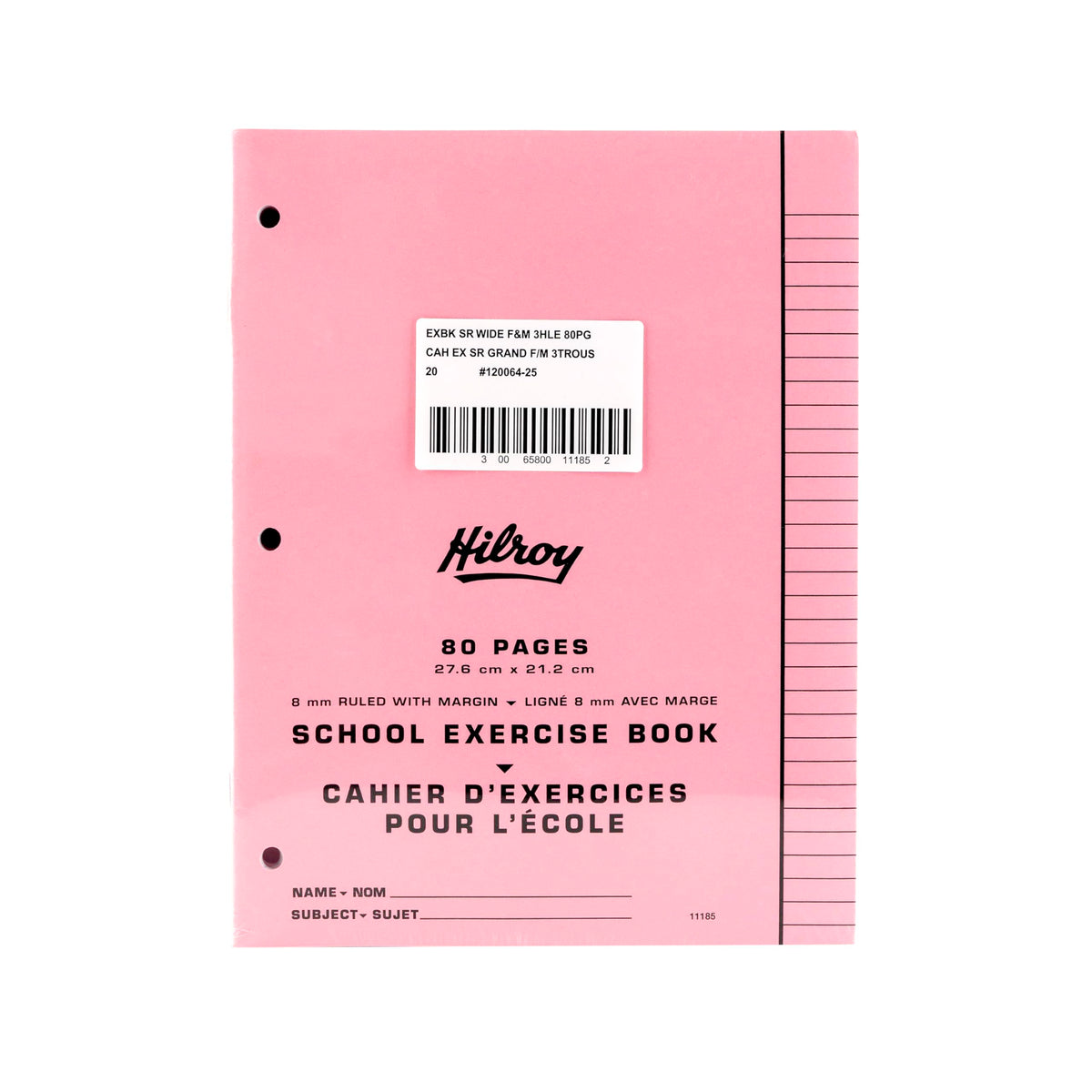 Hilroy Stitched Exercise Book, 8 mm Ruled with Margin, 3-Hole Punched, 80 Pages/40 Sheets, 20-Pack, Assorted Colour Covers (11185)