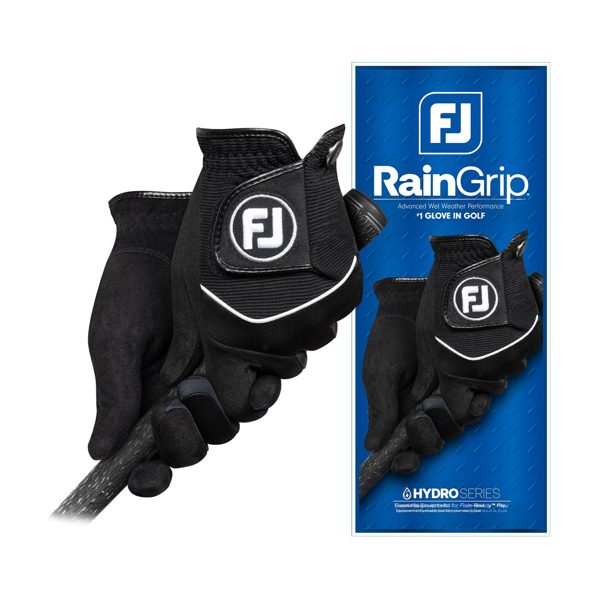 FootJoy Men's RainGrip Golf Glove, Black, Medium/Large, Pair
