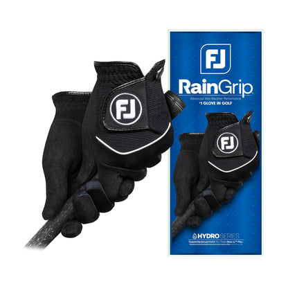 FootJoy Men's RainGrip Golf Glove, Black, Medium/Large, Pair