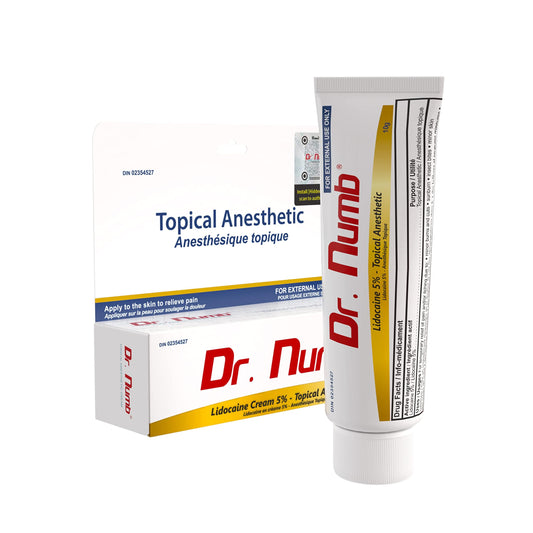 Dr. Numb Tattoo Numbing Cream 5% Lidocaine Topical Anesthetic Fast-Acting Pain Relief Cream for Tattoos, Piercing, Microblading, Microneedling, Waxing - Hemorrhoid Relief - 10 g - Available at All In One Marketplace Canada