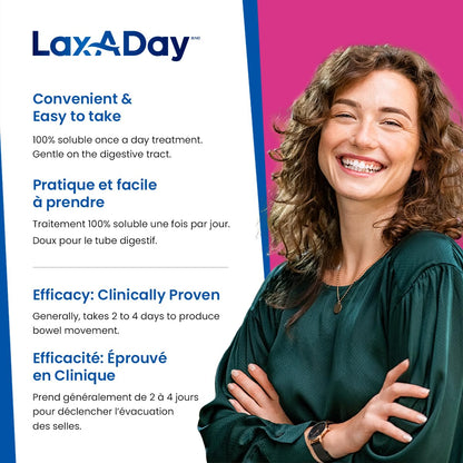 LAX-A-Day Powder Laxative - No Taste, No Grit, No Sugar - Clinically Proven Relief of Occasional Constipation (60 Doses, 1020g)