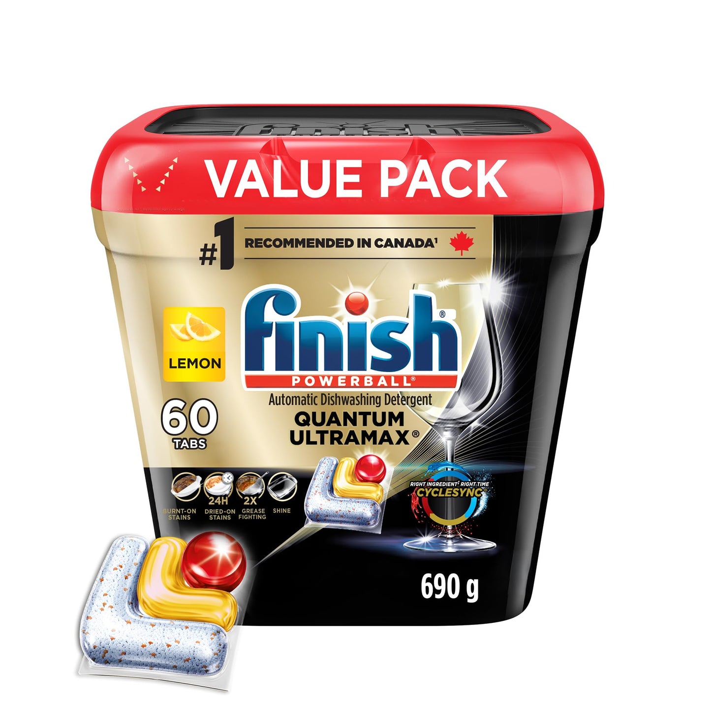 Finish Quantum UltraMax Dishwasher Detergent Pods, Lemon, 60 Tabs Finish