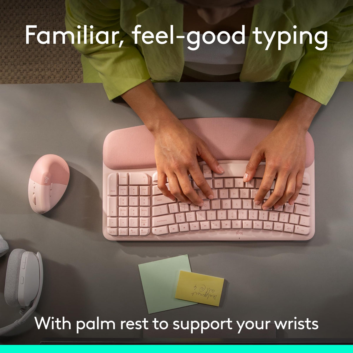 Logitech Wave Keys & Lift Vertical Mouse Ergonomic Wireless Combo - Rose