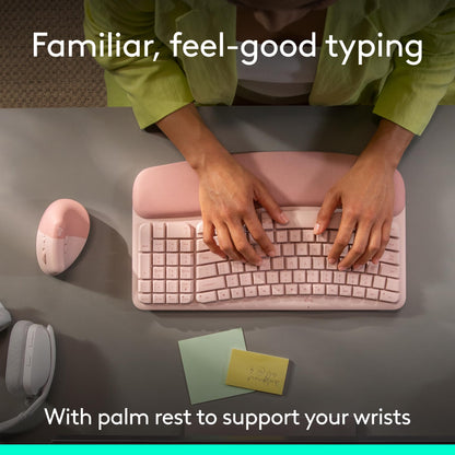 Logitech Wave Keys & Lift Vertical Mouse Ergonomic Wireless Combo - Rose