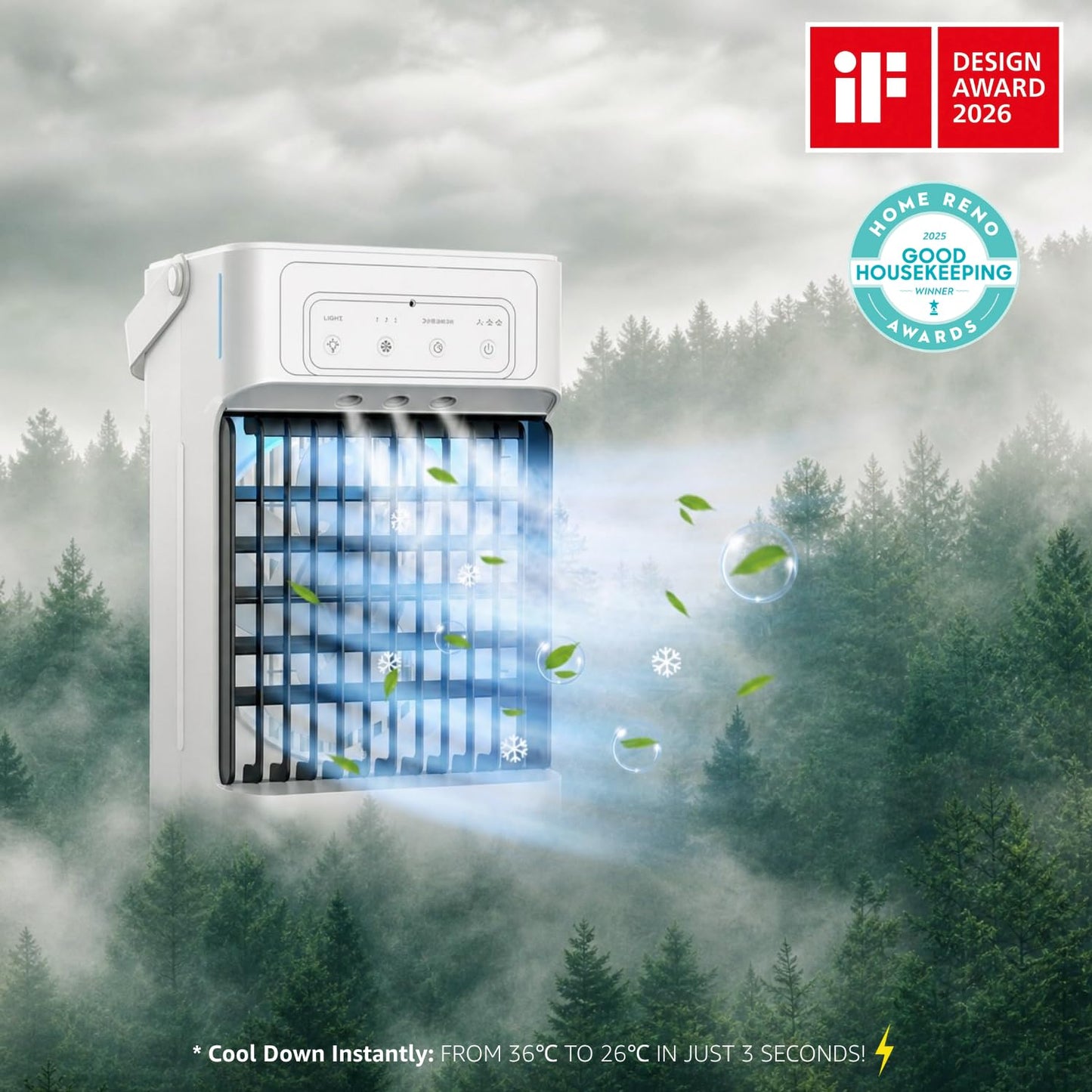 Portable Air Conditioner, 3 Speeds, 3 Mist Settings, 1100ml XL Water Tank, 2~8h Timer, Air Conditioner Portable, Climatiseur Portatif, Personal Small Mini Air Conditioner Cooling Fan for Room Bedroom 🍁 All In One Marketplace Canada