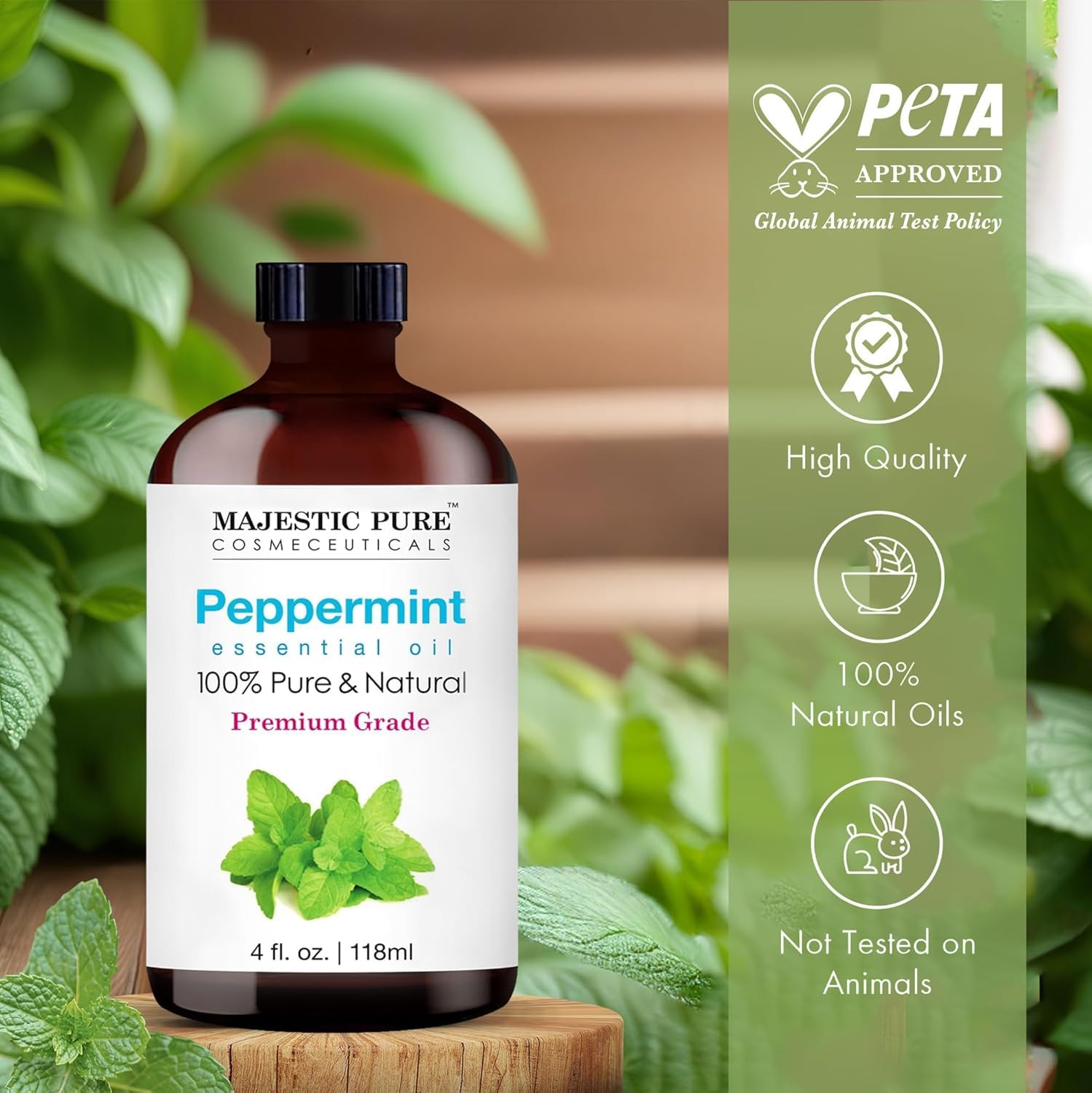 Majestic Pure Peppermint Essential Oil - Huge 118 ml - 100% Pure and Natural Oil for Soap Making Scent- Premium Grade with Glass Dropper