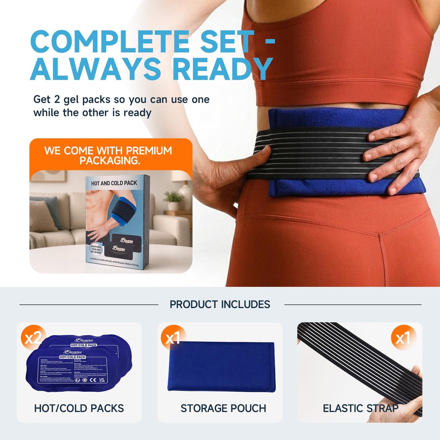 BICAREE Cold Gel Ice Packs Reusable for Injuries, Cold Compress - Relieves Muscle Pain, Sports Injury Recovery, Reduces Swellin (3-Piece Set) - Available at All In One Marketplace Canada