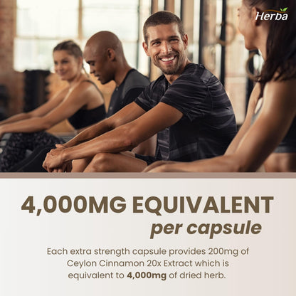 Herba Ceylon Cinnamon Capsules 4000mg - 180 Vegetable Capsules | Powerful 20:1 Extract from Sri Lanka | Equivalent to 4,000mg Dry Ceylon Cinnamon Powder | Made in Canada - Available at All In One Marketplace Canada