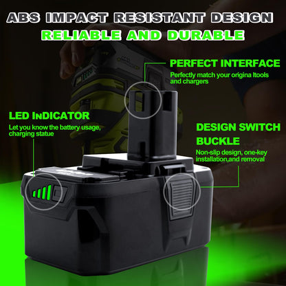 2 Packs 18V Battery Replacement for Ryobi 18V Lithium-Ion Battery, Compatible with Ryobi 18 Volt Batteries Cordless Power Tools - Available at All In One Marketplace Canada