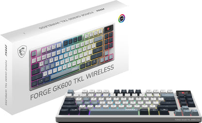 MSI Forge GK600 TKL W Sky US 2.4GHz Wireless (MS-8ZA9 and WD02), Bluetooth RGB Lighting Gaming Keyboard with 1.06-inch Display, 4000mAh MSI